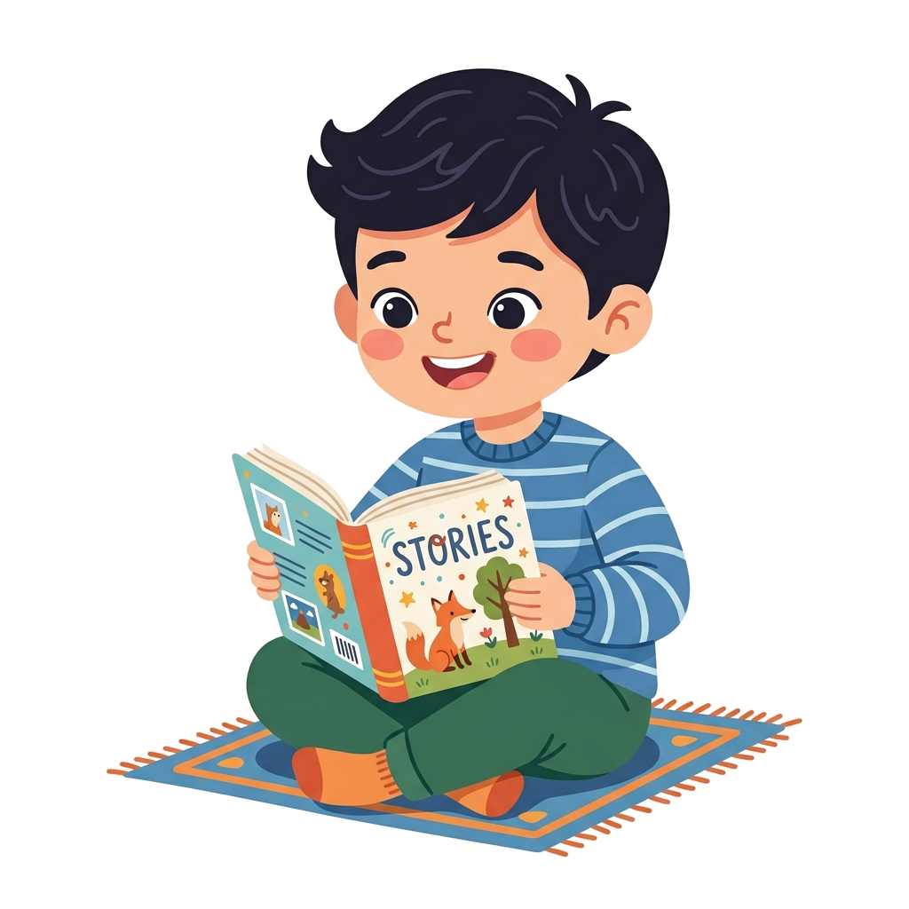 Asian boy reading